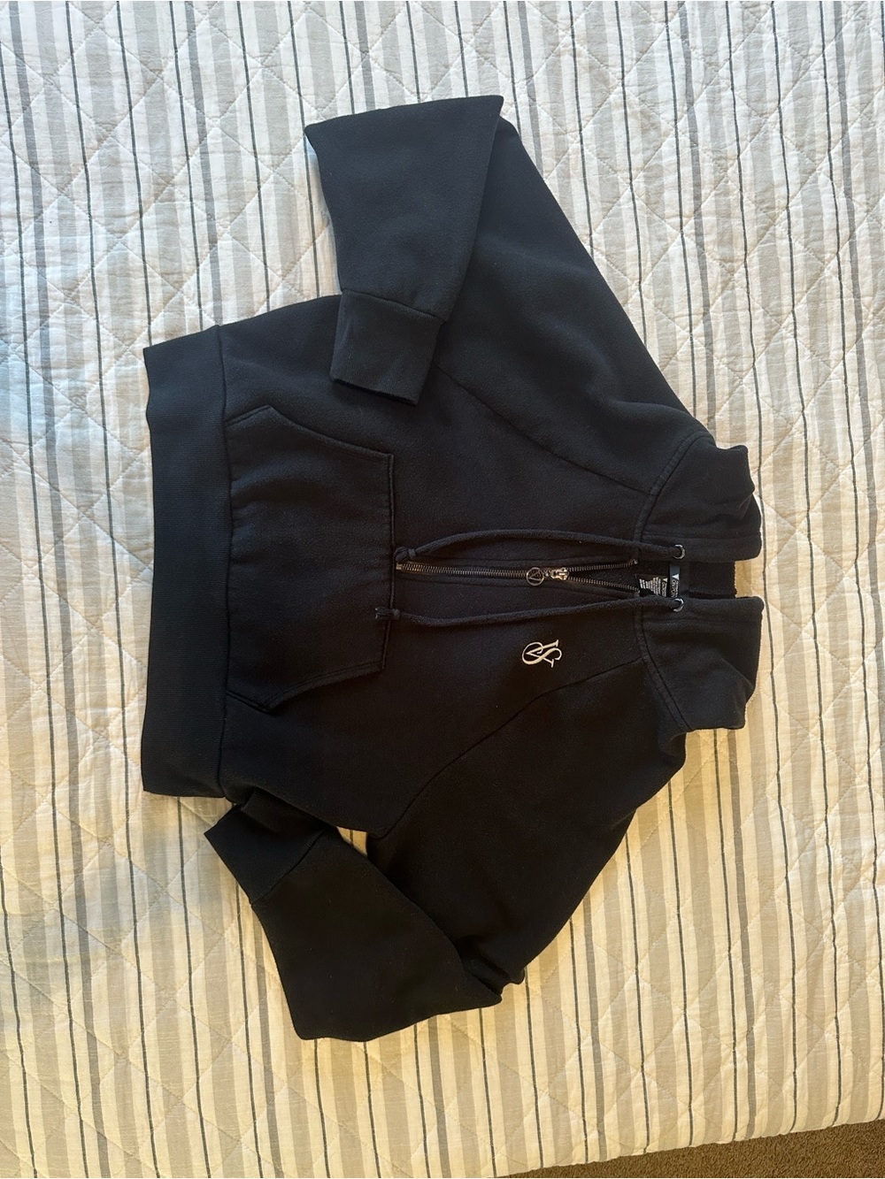 Victoria's Secret Black Cropped Hoodie with Small Monogram